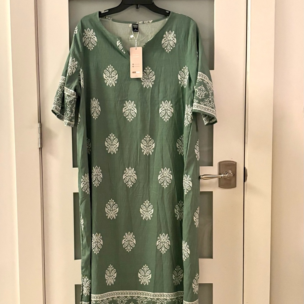 SHEIN Olive and White Embroidered Top